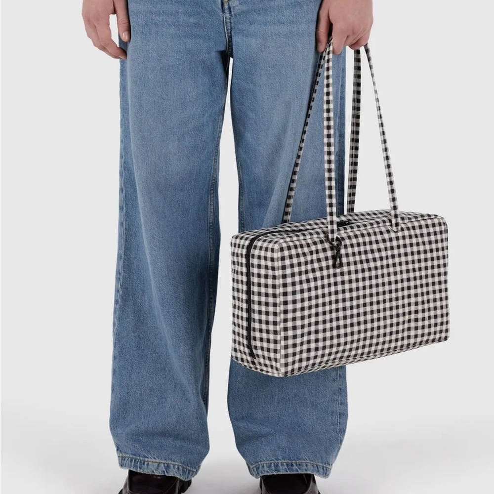 Medium Nylon Bowler Bag Black & White Gingham